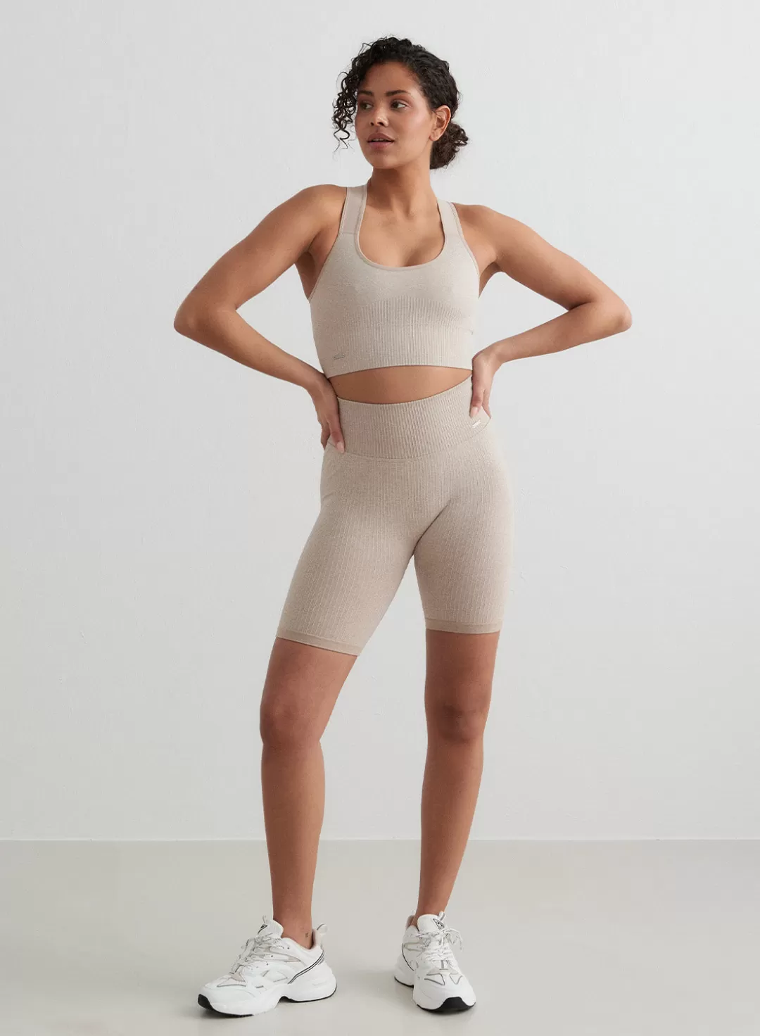 AIM’N Ribbed Seamless Biker Shorts Beige Discount