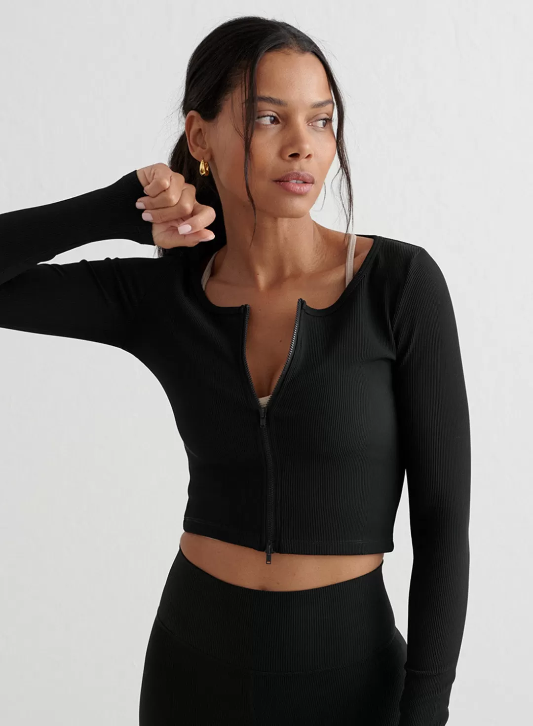 AIM’N Ribbed Performance Zipped Cardigan Black Best Sale