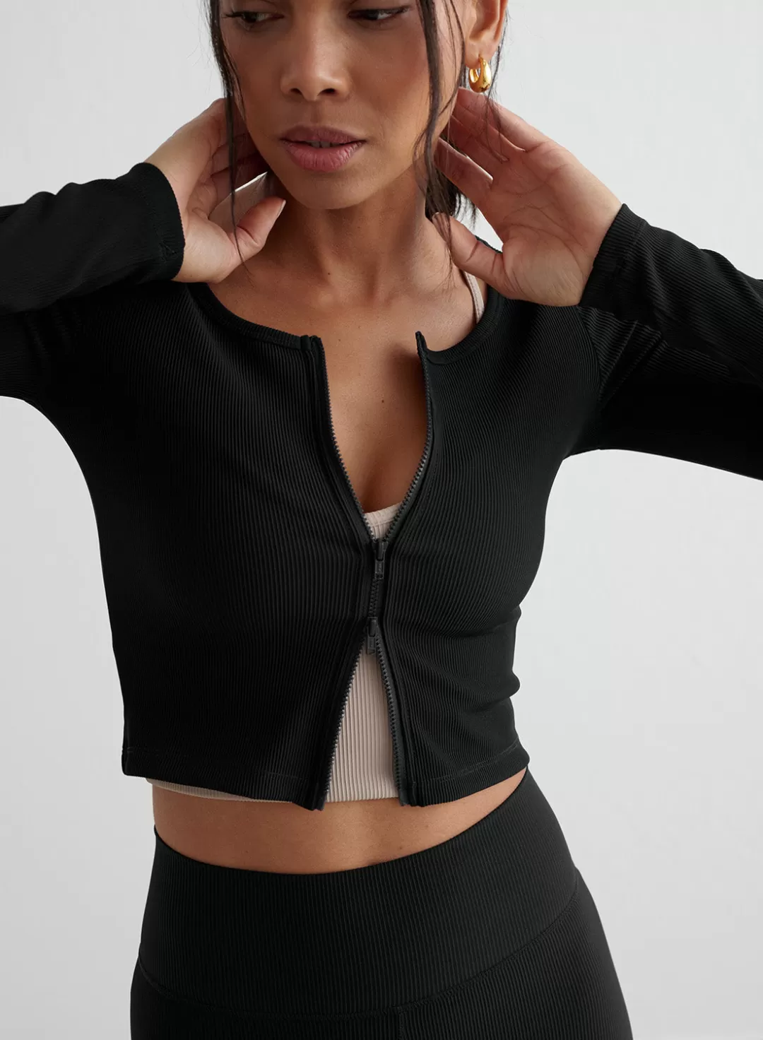 AIM’N Ribbed Performance Zipped Cardigan Black Best Sale