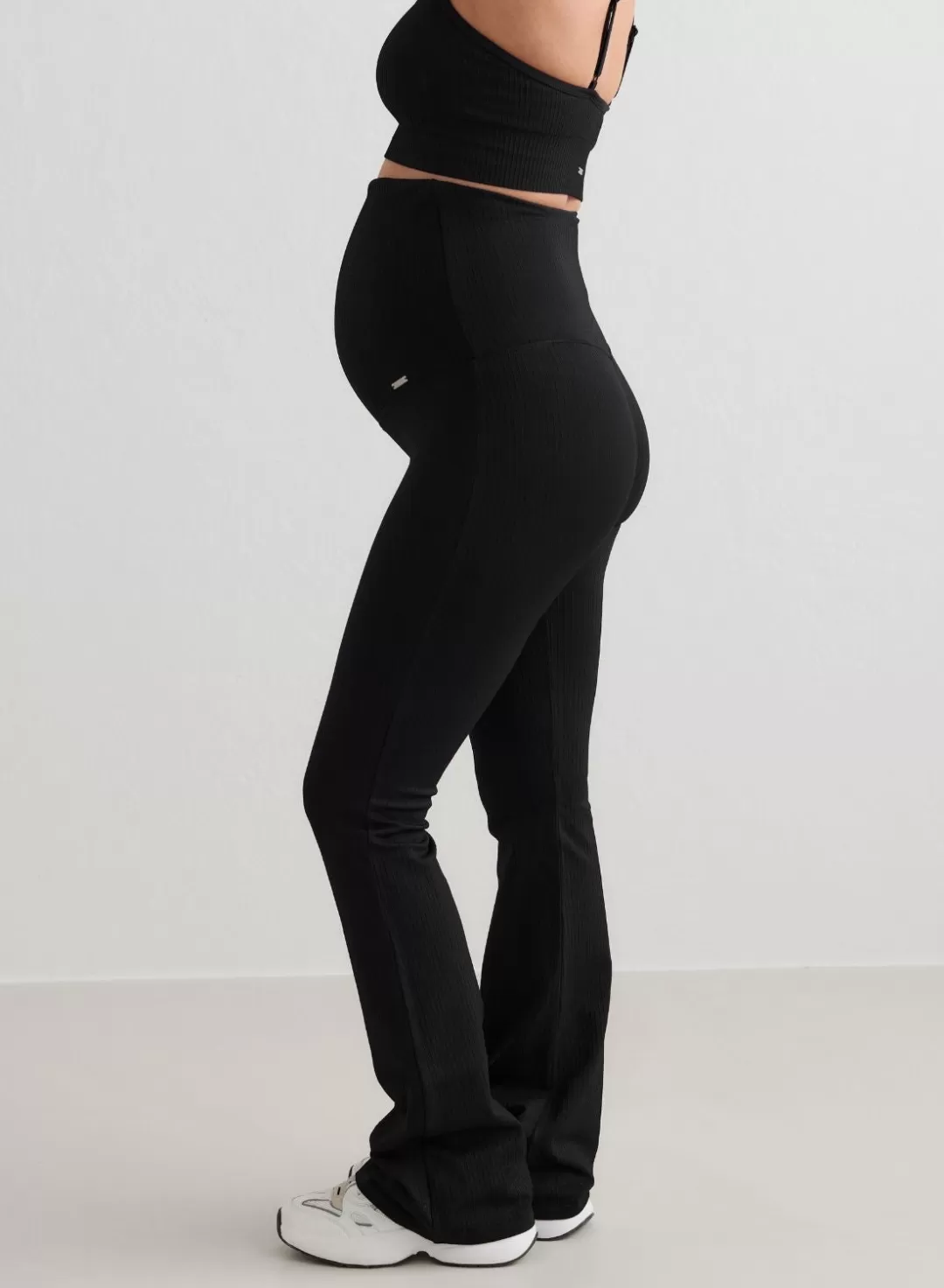 AIM’N Black Ribbed Seamless Flare Maternity Tights Online