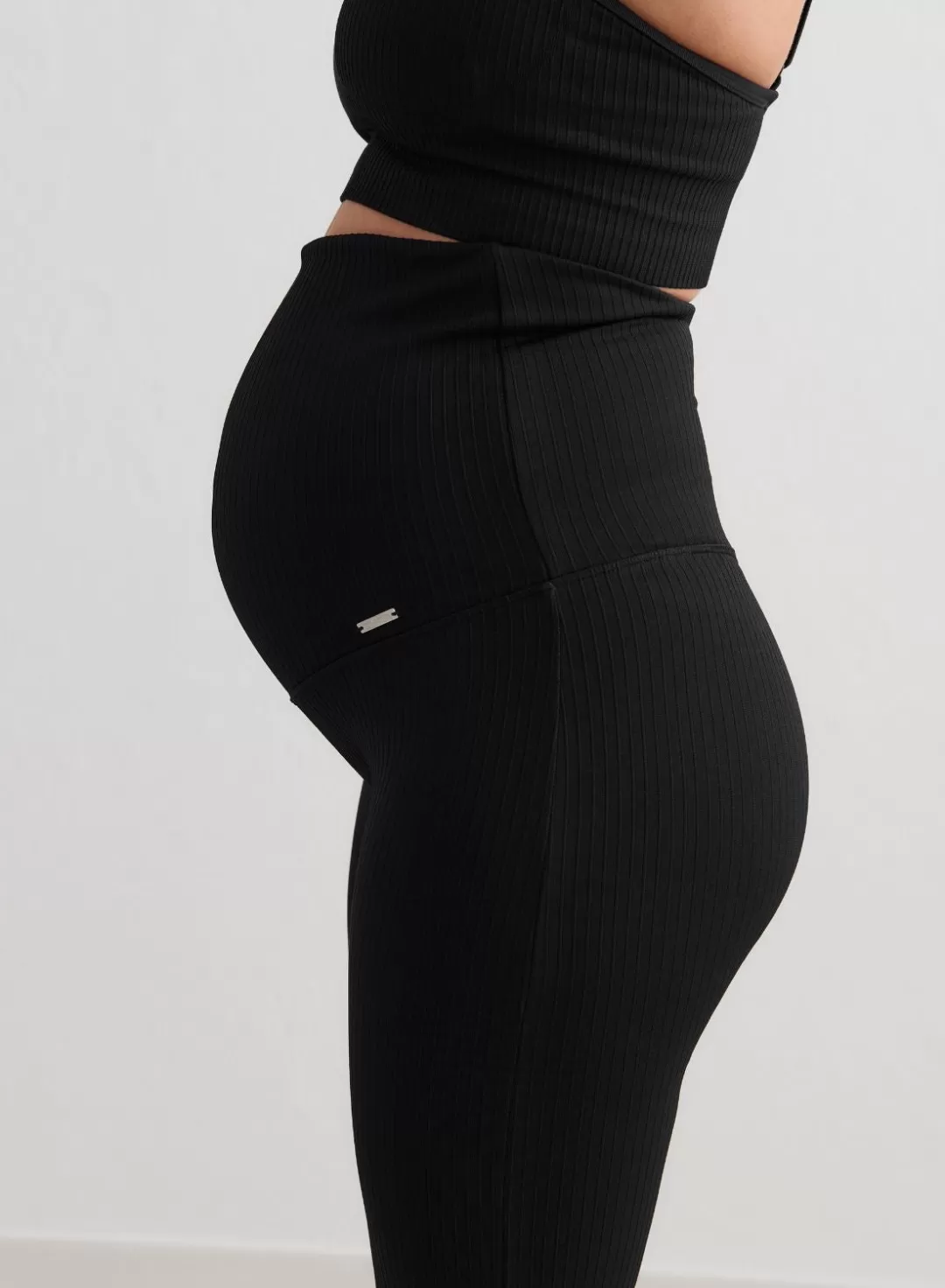 AIM’N Black Ribbed Seamless Flare Maternity Tights Online