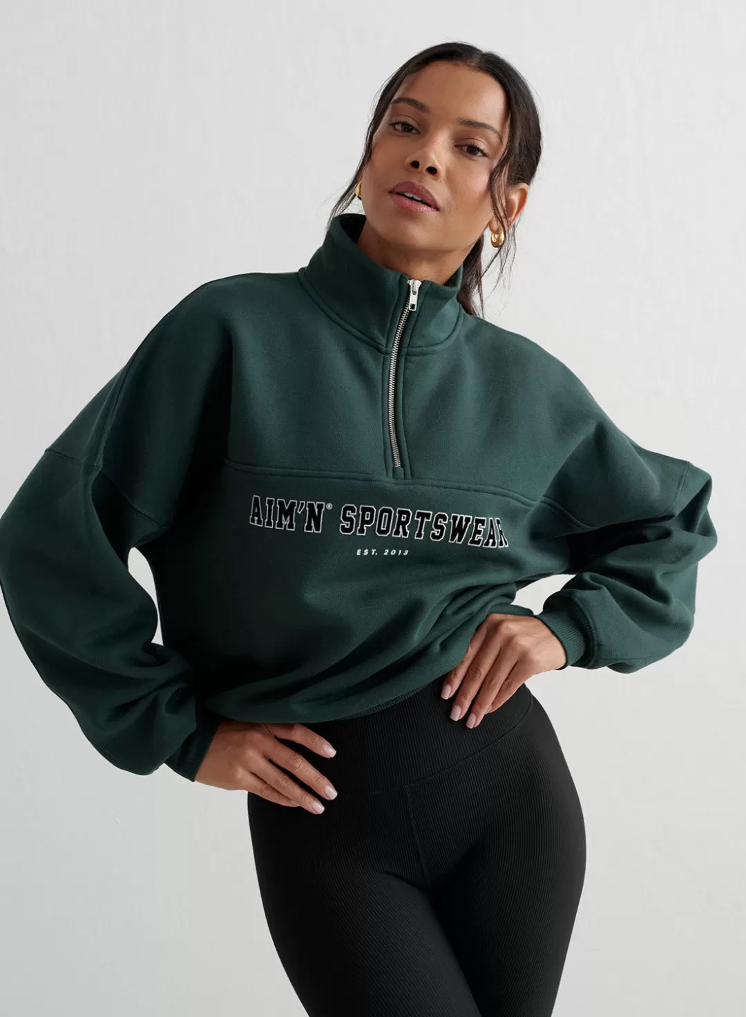 AIM’N Varsity Sweat Half Zip Deep emerald New