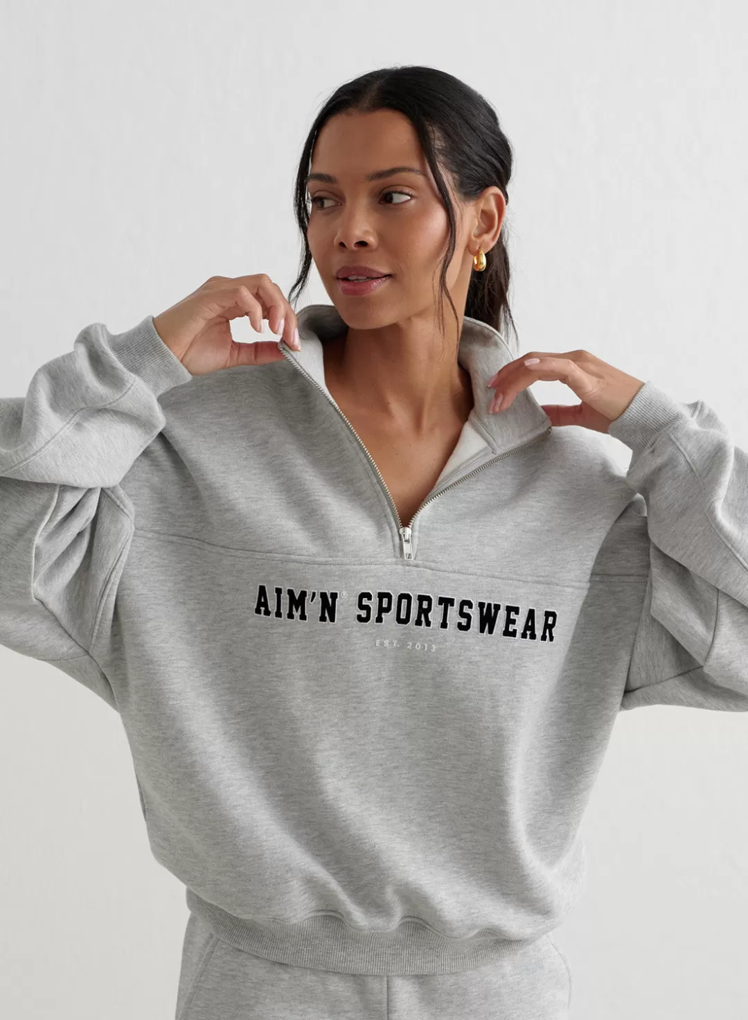 AIM’N Varsity Sweat Half Zip Grey melange Sale