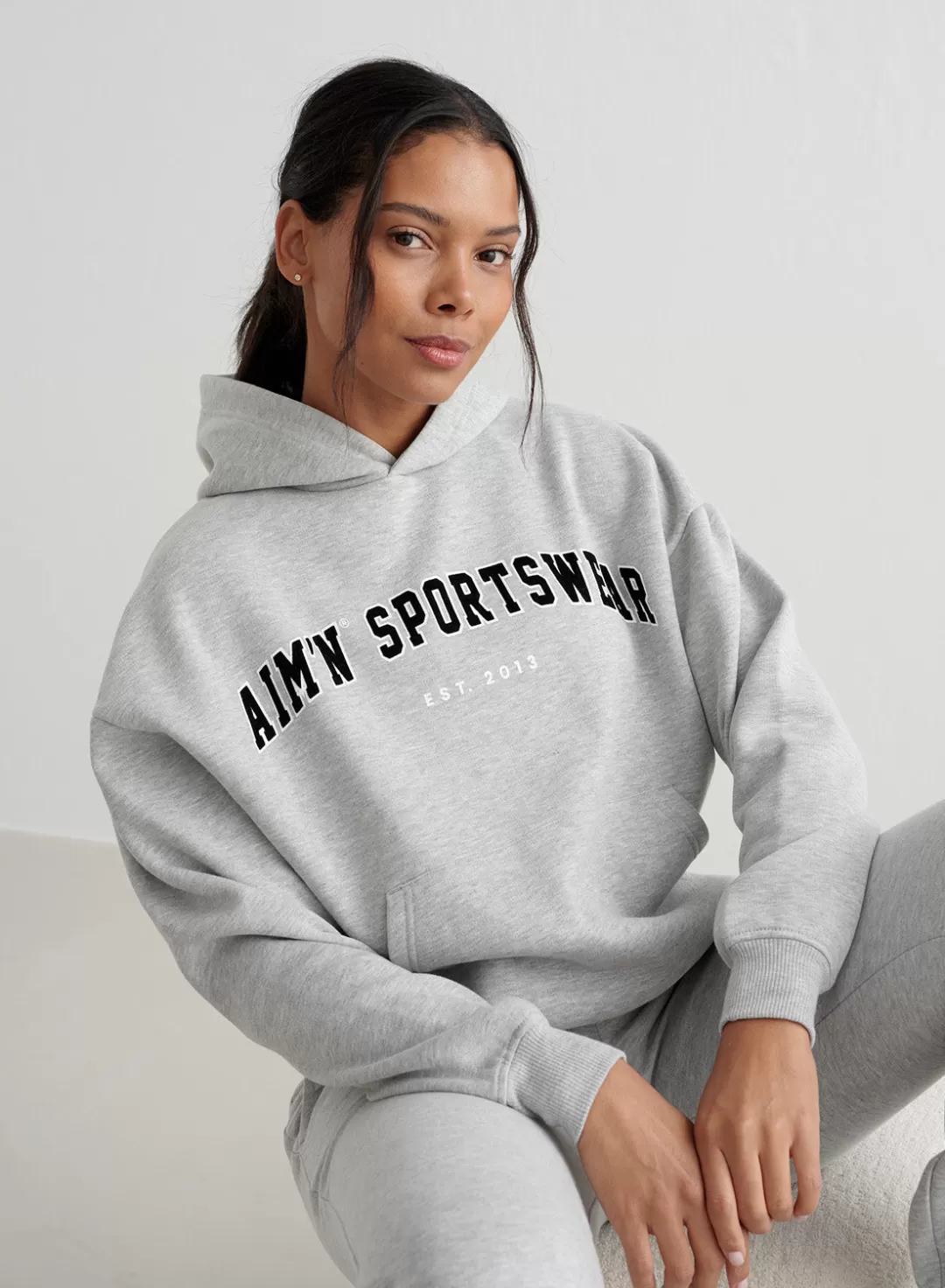 AIM’N Varsity Sweat Hood Grey melange Fashion