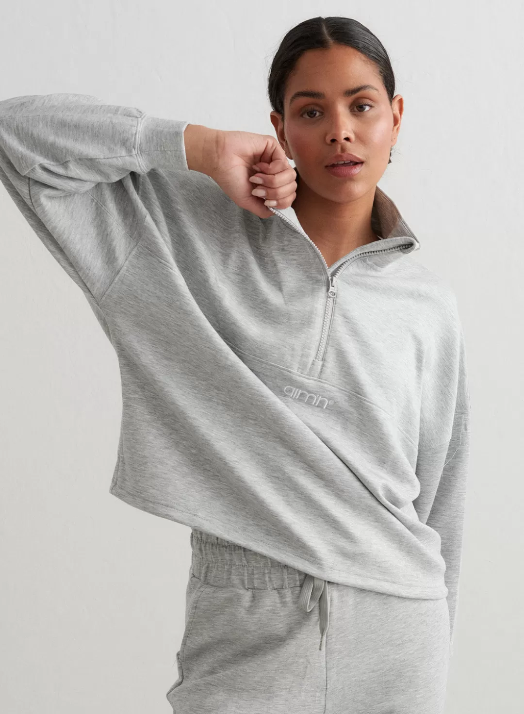 AIM’N Melange Comfy Half Zip Light Grey Fashion