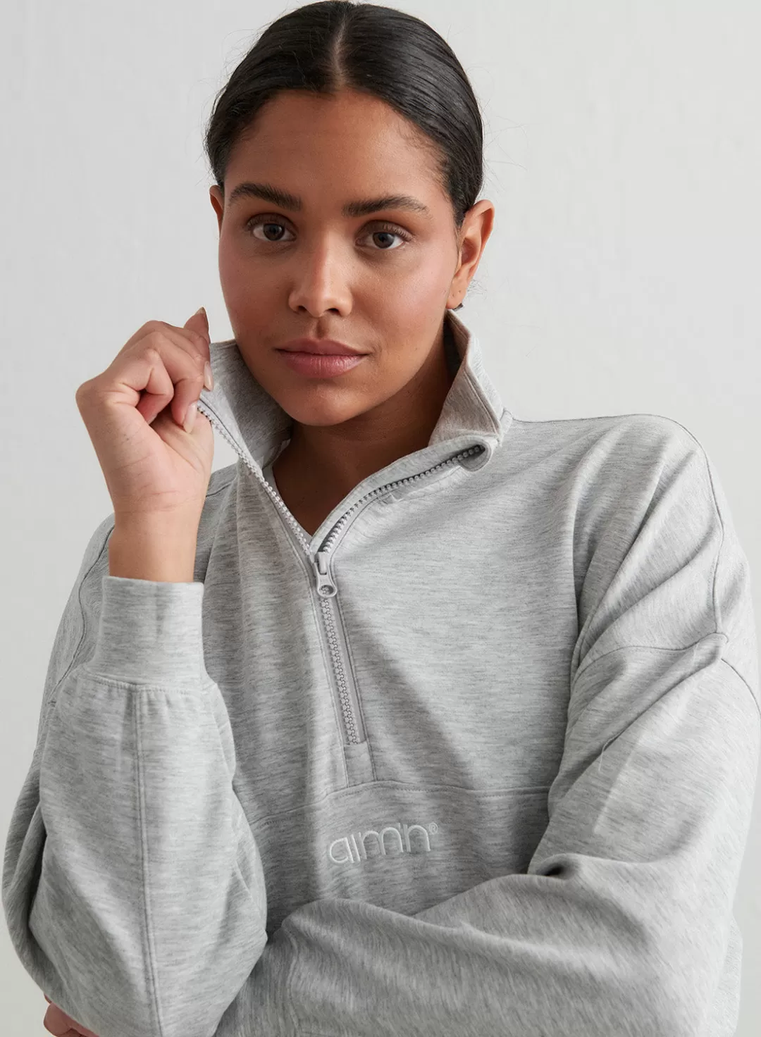 AIM’N Melange Comfy Half Zip Light Grey Fashion