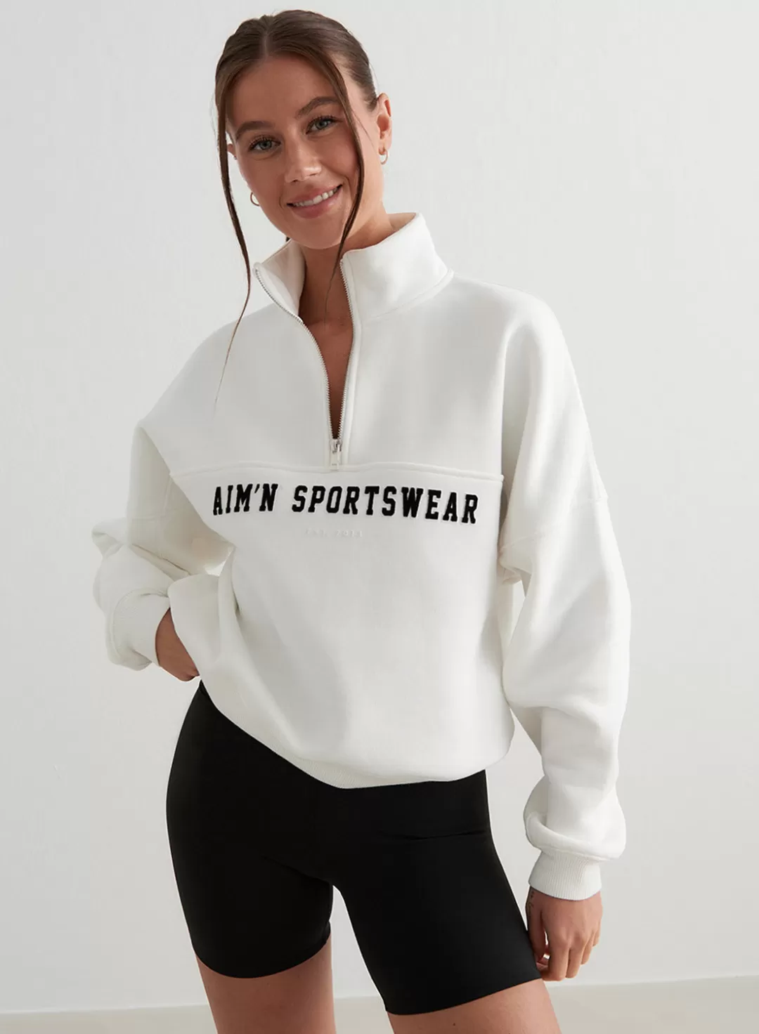 AIM’N Off-White Varsity Sweat Half Zip Off white Store