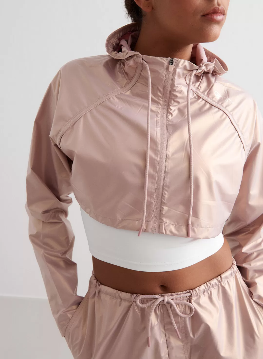 AIM’N Metallic Cropped Jacket Rose Sale