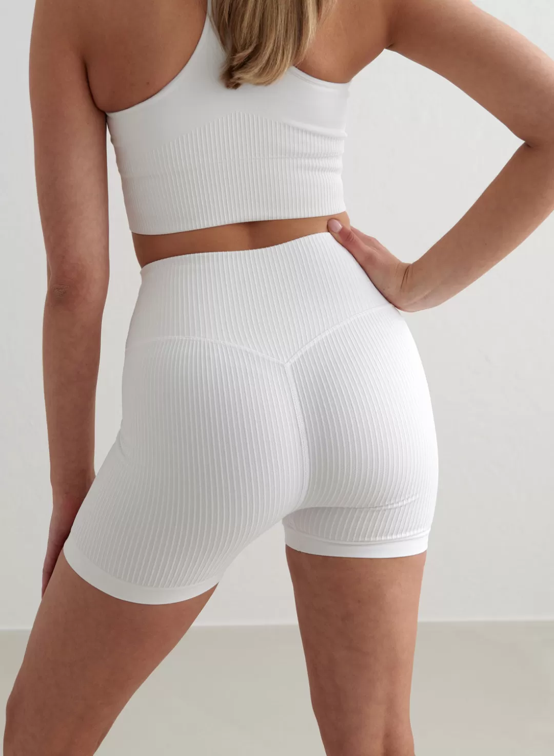 AIM’N Ribbed Midi Biker Shorts White Discount